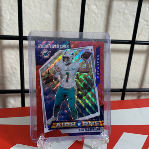 Tua Tagovailoa 2021 Rookies and Stars Airborne Red Wave Prizm AB-13 RC Dolphins