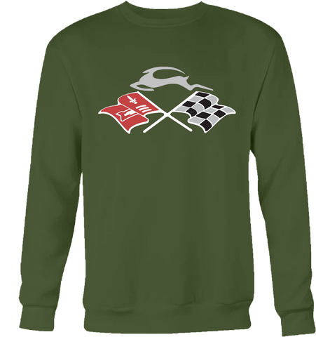Non-Reflective Cross Flags & Leaping Deer Crew Neck